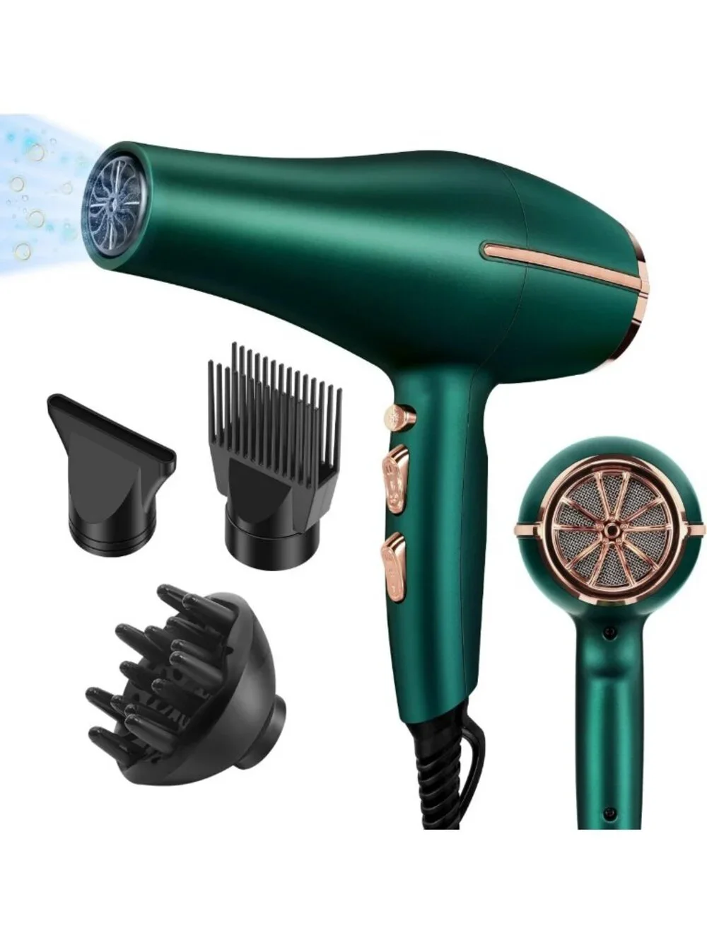 2000W Ionic Hair Dryer - Professional Low Noise Blow Dryer with Diffuser, 3 Heat